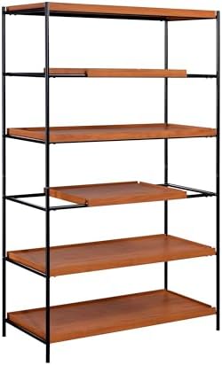 Benjara 5 Tier Wooden Bookshelf with Open Metal Frame, Brown and Black