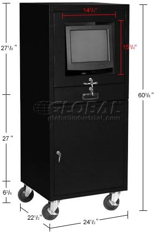 Global Industrial Mobile Security Computer Cabinet, Black, Unassembled | For 21" Diagonal Monitors, Steel Construction, 24-1/2"W x 22-1/2"D x 60-3/8"H