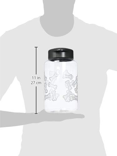Lixit® Dog Treat Plastic Jar - Airtight Food and Treat Storage Jars for Dogs, Cats, Small Animals and Birds - Made in USA (Paw Prints - Gray, 64 Ounce)