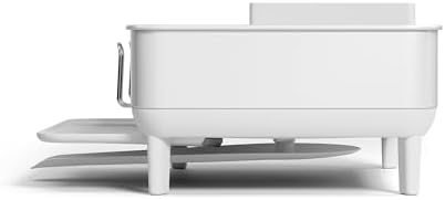 simplehuman Steel Frame Dishrack, Large Capacity Dish Drying Rack, 360º Easy Drain Swivel Spout, Utensil & Wine Glass Holder, Anti-Residue Coating