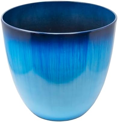 (EPR15-204) Large Egg Shaped Planter - Modern Indoor & Outdoor Decorative Flower Pot/Box (15 Inch, Blue Flower)