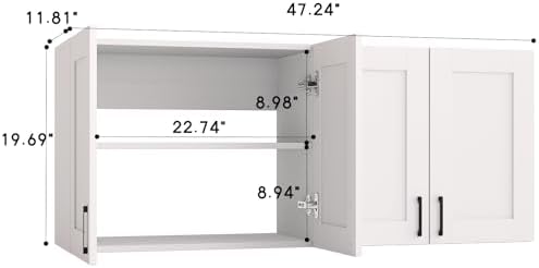 White Laundry Room Cabinets and Storage with 4 Doors and Utility Adjustable Shelf，Gabinetes Para Cocina Cupboard Kitchen Organizers and Storage Pantry Wall Mounted 12.4"D x 47.2"W x 19.7"H