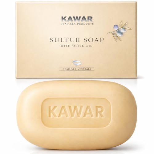 KAWAR Premium Dead Sea Sulfur Soap with Olive Oil, Face & Body Bar, 1-Pack | No Fragrance, No Artificial Colorants, Authentic Dead Sea - Vegan Formula Enriched with Argan & Jojoba Oil, Men & Women