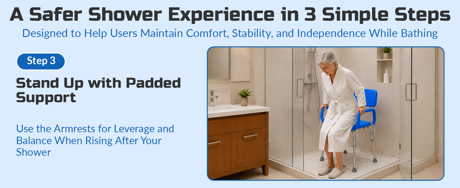 Padded Shower Chair and Bath Chair with Armrests and Back, Comfortable Deluxe Shower Chair