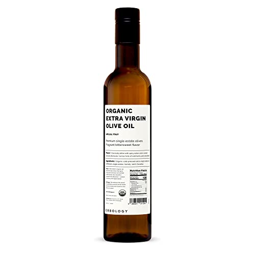 Erbology Organic Extra Virgin Olive Oil 17 fl oz - Early Harvest - 742 mg/kg Polyphenols - 0.15% Free Acidity - 100% Coratina Olives Hand-Picked and