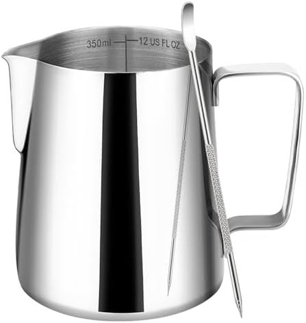 Amrules Milk Frothing Pitcher, 12oz Milk Frother Cup with Clear Scale