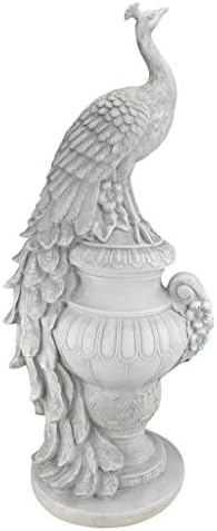 Design Toscano Staverden Castle Peacock on an Urn Garden Statue, 34 Inch Tall, Cast Stone Resin, Antique Stone Finish