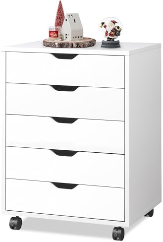 DEVAISE 7-Drawer Office File Cabinets, Mobile Craft Storage Cabinet, White | Wood Drawer Unit, Storage Cabinet, Rolling Cart, Printer Stand, Filing Cabinet with Drawers