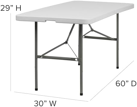 Flash Furniture 5-Foot Bi-Fold Granite White Plastic Folding Table | Lightweight, Easy Storage, Commercial Grade, Carrying Handle