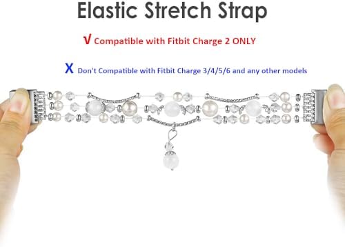 Simpeak 5.8-7.2 Fashion Band Compatible with Fitbit Charge 2 Smartwatch, Elastic Women Beaded Band Replacement for Fitbit Charge 2 Only, White