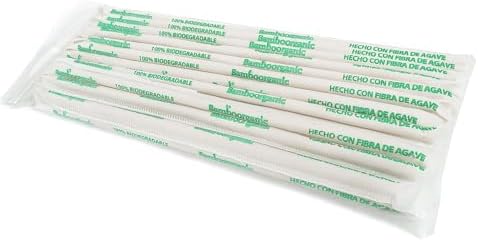 Agave Fiber Straws, 50-Pack, Individually Wrapped, for Smoothies & Cocktails