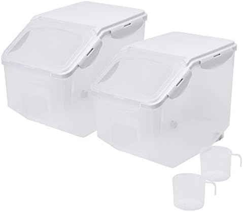 HANAMYA 10 Liter / 20 lbs Rice Storage Container with Measuring Cup, BPA free, For Rice | Grain | Pet Food | Flour, 2 counts, Clear