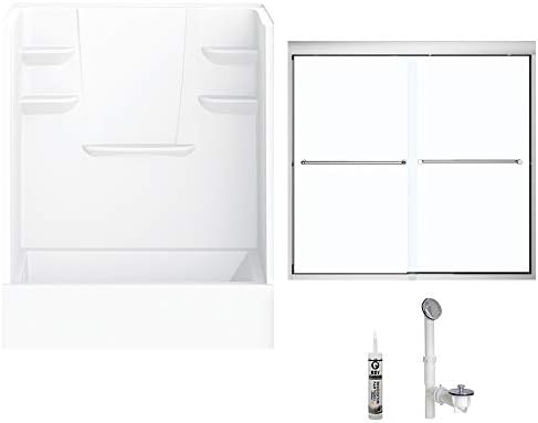 A2 6032CTSMML-134561-WC Bath/Shower Kit with Door, 60" L x 32" W x 82" H, White/Chrome