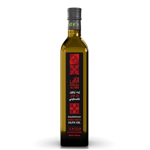 Al'Ard Palestinian Extra Virgin Olive Oil, 500ml Cold Pressed Olive Oil from Palestine, Smooth Balanced Flavor, Premium EVOO, 16.9 Fl Oz Glass Bottle