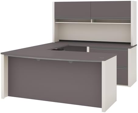 BESTAR Connexion U-Shaped Workstation with Two Oversized Pedestals, Slate/Sandstone | With Two Oversized Pedestals
