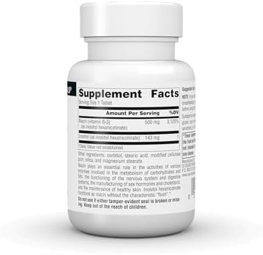 Source Naturals No-Flush Niacin, B-3, 500 mg - 30 VegetarianTablets | Cardiovasular Health | Energy Support*