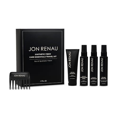 Jon Renau Synthetic Wig Care Travel Kit, 5-Piece Set - Wig Shampoo and Conditioner, Detangler Spray, Styling Gel, Wide Tooth Comb