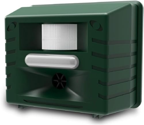 ASPECTEK Yard Sentinel Ultrasonic Animal Repeller with Strobe Light, 3 Mode Protection, Motion Sensor, Deterrent for Deer, Raccoons, Squirrels and Opossums AC and Battery Powered - 1 Pack