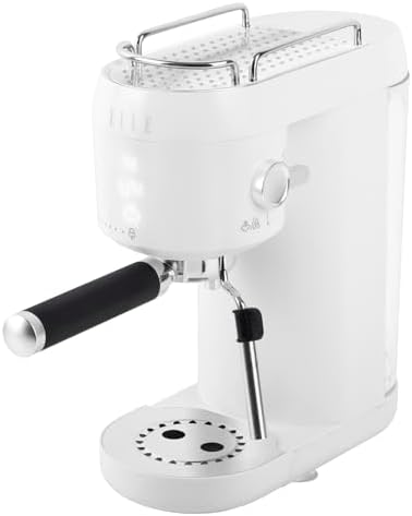 ELLE 1L Espresso Maker Latte and Cappuccino Maker with 20 Bar Pump Pressure and Illuminated Touch Button with Milk Frothing System and Cup Warmer 1400W White