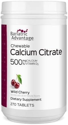 Bariatric Advantage Calcium Citrate Chewable 500 mg - for Bariatric Surgery Patients - High-Potency, Easy-Digest Tablets - Calcium Citrate - Bone Strength Supplements* - 90 Count - Wild Cherry