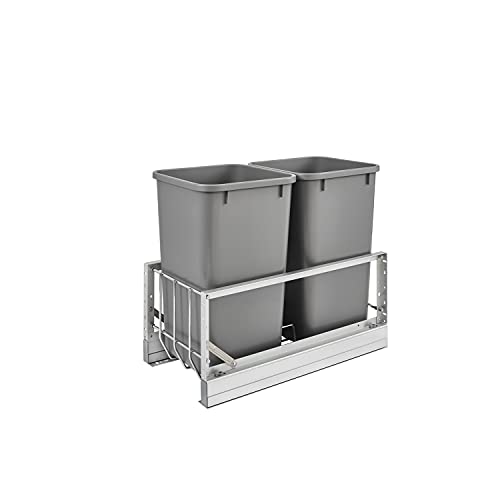 Rev-A-Shelf - 5349-18DM-217 - Double 35 Qt. Pull-Out Brushed Aluminum and Silver Waste Container