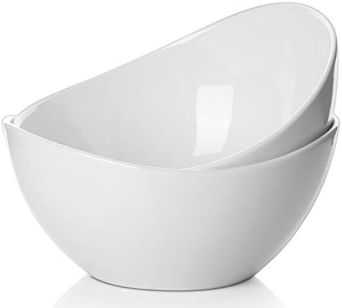 Samsle 19 Ounces Ceramic Serving Bowls, Sturdy Porcelain White Oval Salad Bowls, Stackable Food Server Fruit Display Dishes for Party Dinner