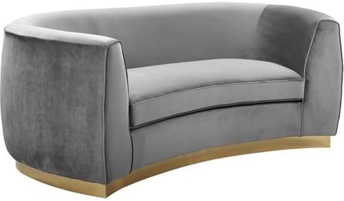 Meridian Furniture Julian Collection Modern | Contemporary Velvet Upholstered Loveseat with Stainless Steel Base in Rich Gold Finish, Black, 70" W x 34" D x 28" H