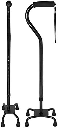 RMS Quad Cane - Adjustable Walking Cane with A Large Four-Pronged Base for Extra Stability - Foam Padded Offset Handle for Secure & Comfort Grip