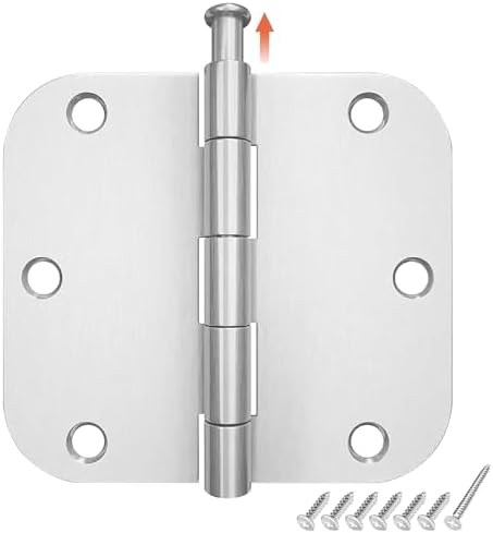 HOSOM 18 Pack 3.5 Inch Brushed Nickel Interior Door Hinges, 5/8 Radius, Satin Nickel 3 1/2 Interior Door Hinges, 3.5 "x 3.5" Silver Hardware