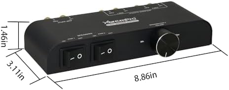 2 Way Speaker Switch, 1 in 2 Out Way Pair Stereo Speaker Selector W/Volume Control Metal Non-Slip Box - Black (61052), 9.0 x 3.25 x 1.5