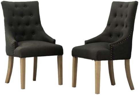 Roundhill Furniture Button Tufted Solid Wood Wingback Hostess Chairs with Nail Heads, Set of 2, Tan, White, "Tan, 24D x 22W x 39H in