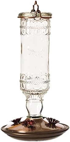 Perky-Pet Antique Glass Bottle Hummingbird Feeder, 10 oz Capacity, Green | 4 Feeding Ports for Outdoors Hanging Bird Feeders, Backyard Garden Décor