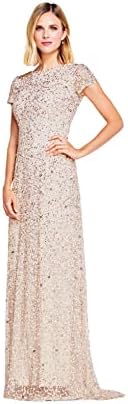 Adrianna Papell Womens Short-Sleeve All Over Sequin Gown