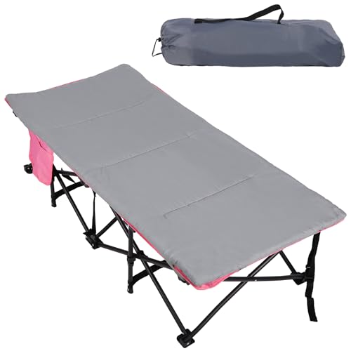 REDCAMP Extra Long Kids Cot for Camping 2-7 Years, Portable Travel Toddler Cot Bed with Carry Bag, Lightweight for Outdoor Indoor Home, Blue 53''x26''