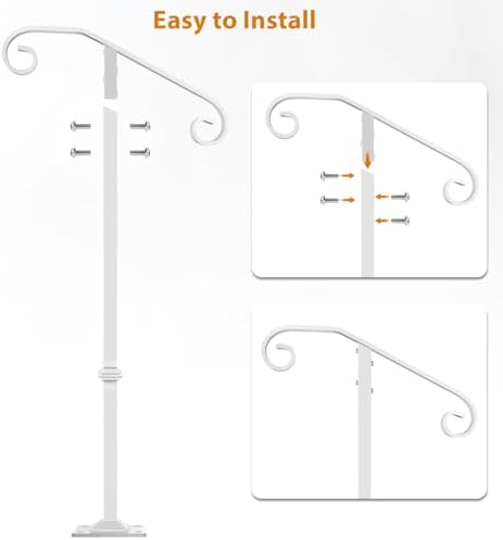 Wrought Iron Handrail 38.8" H, Single Post Handrail Fits 1 or 2 Steps