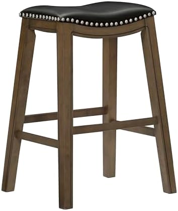 Lexicon Ordway Solid Wood Counter Height Stool - Saddle Kitchen Stool Counter Height Stools for Dining, Armless Chair Seating Options, Perfect for Casual Entertaining Spaces, 25" SH, Black