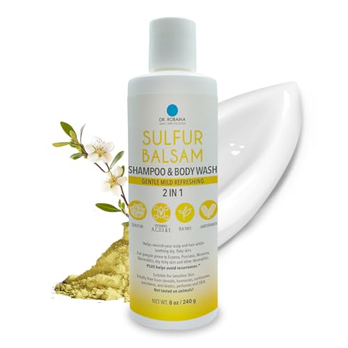 Dr. Robaina Sulfur Shampoo & Body Wash – Helps Soothe Dandruff, Seborrheic Dermatitis, Folliculitis & Itchy Scalp – Color-Safe, SLS-Free, Citrus-Mint Scent, 8 fl oz - Made in the USA