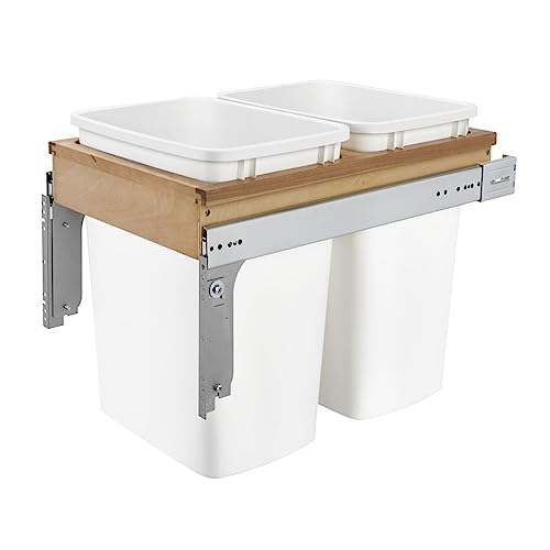 Rev-A-Shelf 35 Qt Top Mount Double Pullout Under Cabinet Kitchen Trash Cans for Base Cabinets, 150 Pound Rated Full-Extension Slides, Min Opening Width of 14.75", White, 4WCTM-18DM2-162