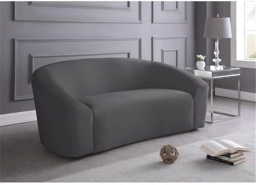 Meridian Furniture 610Black-L Riley Collection Modern | Contemporary Velvet Upholstered Loveseat with Rounded Contemporary Design, Black