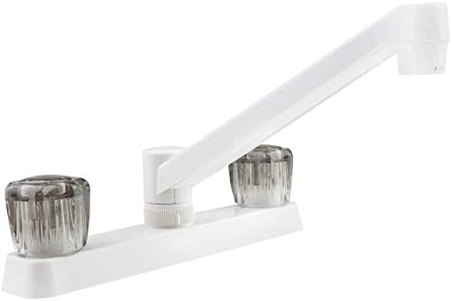 Dura Faucet DF-PK600S-BQ RV Two Handle Kitchen Sink Faucet (Bisque) | Smoked acrylic knobs give smooth, precise control of flow. Bisque Parchment. Plated ABS plastic (not metal).