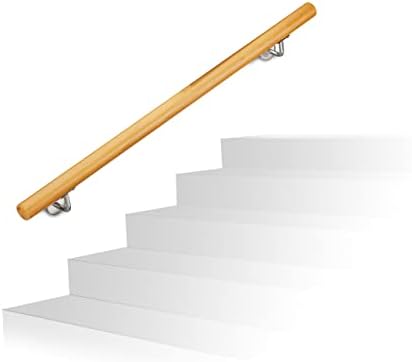 Relaxdays Wooden Handrail, Beech, 1000 mm/100 cm/1 m, Wall-Mount, with Plugs, Rustic 42 mm Diameter, Natural Banister