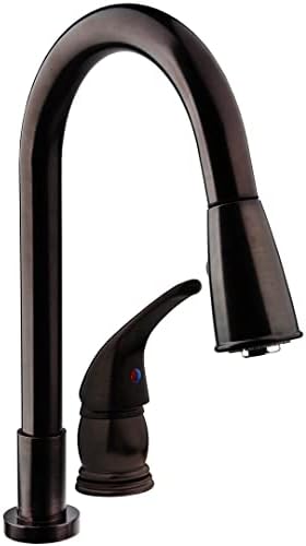 Dura Faucet DF-NMK503-SN RV Pull-Down Kitchen Sink Faucet (Satin Nickel) | Side lever gives one-hand control of temperature and flow. Easy DIY install with common hand tools.
