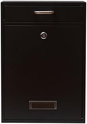 Wall Mounted Locking Vertical Dropbox Mailbox - Safe and Secure (Large) | Made with Galvanized Steel (Black)