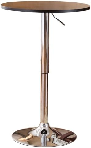 Roundhill Furniture Adjustable Height Wood and Chrome Metal Bar Table, White