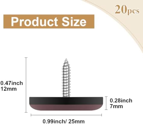 Furniture Slider Pads, 20pcs Teflon Moving Furniture Glides with Screws Reusable Feet Protector for Carpet, Tiled and Hardwood Floors (Brown)