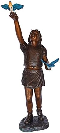 NIFAO Girl with Bluebirds, Lost Medium Bronze Statue, 25" L x 23" W x 41" H