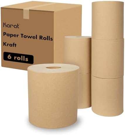 Karat Commercial Paper Towel Rolls, Absorbent & Sturdy for High Traffic Areas, White (Pack of 6)