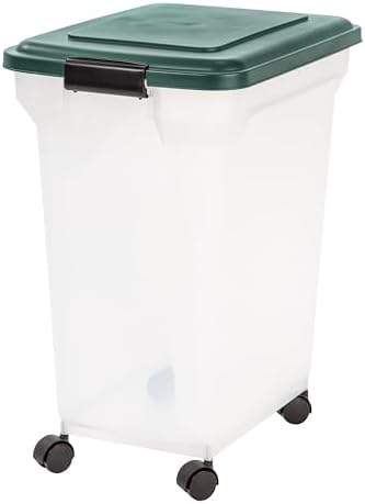 IRIS USA Airtight Pet Food Container, Up to 30 lbs & 11 lbs, Green | Airtight Seal, BPA-Free, 2-Cup Scoop, Stackable Design, Rolling Wheels, Dual Storage
