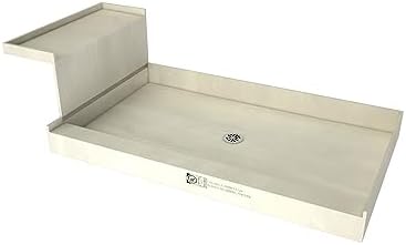 Tile Redi P3648C-RB36-KIT Shower Pan and Bench with Center Drain- Single Curb Shower Base, Bench, 2" PVC Drain, and Plate Included, 60" Width x 36" Depth