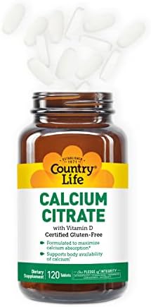 Country Life Calcium Citrate with Vitamin D – 500mg – Highly Absorbable Calcium Supplement – Certified Gluten Free, Vegan, Halal, Non-GMO – 120 Tablets